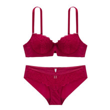 Load image into Gallery viewer, Lingerie set plus size half cup bra red underwear sets new sexy lace thin padded push up 3/4 brassiere black white bras