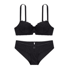 Load image into Gallery viewer, Lingerie set plus size half cup bra red underwear sets new sexy lace thin padded push up 3/4 brassiere black white bras