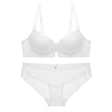 Load image into Gallery viewer, Lingerie set plus size half cup bra red underwear sets new sexy lace thin padded push up 3/4 brassiere black white bras