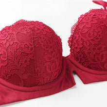 Load image into Gallery viewer, Lingerie set plus size half cup bra red underwear sets new sexy lace thin padded push up 3/4 brassiere black white bras