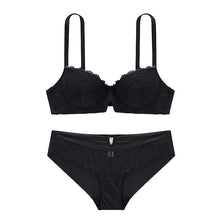 Load image into Gallery viewer, Lingerie set plus size half cup bra red underwear sets new sexy lace thin padded push up 3/4 brassiere black white bras