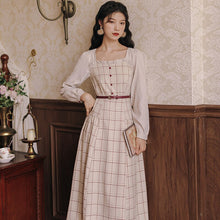 Load image into Gallery viewer, Literary Retro Plaid Women Elegant Dress Female Fall 2021 Ruffled Square Collar Sexy Long Sleeve Fashion French  Vestido Midi