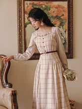 Load image into Gallery viewer, Literary Retro Plaid Women Elegant Dress Female Fall 2021 Ruffled Square Collar Sexy Long Sleeve Fashion French  Vestido Midi