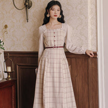 Load image into Gallery viewer, Literary Retro Plaid Women Elegant Dress Female Fall 2021 Ruffled Square Collar Sexy Long Sleeve Fashion French  Vestido Midi