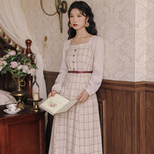 Load image into Gallery viewer, Literary Retro Plaid Women Elegant Dress Female Fall 2021 Ruffled Square Collar Sexy Long Sleeve Fashion French  Vestido Midi