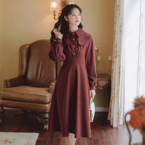 Literature and Art Retro French Lace Long Sleeve Vestidos de mujer Autumn Design Elegant Midi Dress Ladies Black Casual Dresses