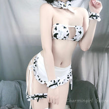 Load image into Gallery viewer, Lolita Bikini Anime Cosplay Womens Cute Cow Cosplay Micro Bikini Set Lingerie Sexy Bra and Panty Set Sex Nightclub Uniform