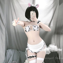 Load image into Gallery viewer, Lolita Bikini Anime Cosplay Womens Cute Cow Cosplay Micro Bikini Set Lingerie Sexy Bra and Panty Set Sex Nightclub Uniform
