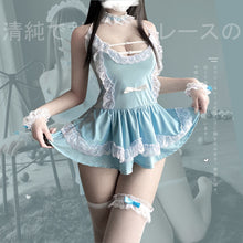 Load image into Gallery viewer, Lolita Blue Maid Outfit Cute Lace Satin Sexy Lingerie for Women Kawaii Dress Role Play Cosplay Costumes Waiter Servant Uniform