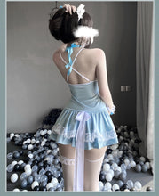 Load image into Gallery viewer, Lolita Blue Maid Outfit Cute Lace Satin Sexy Lingerie for Women Kawaii Dress Role Play Cosplay Costumes Waiter Servant Uniform