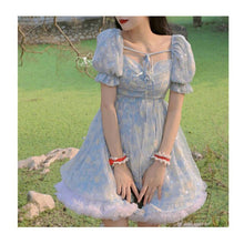 Load image into Gallery viewer, Lolita Puff Sleeve French Yarn Fairy Dress Summer Japanese Soft Girl Bow Tie Waist Princess Dress Cute Dress