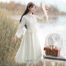 Load image into Gallery viewer, Lolita Sweet Fairy Dress Female Flower Embroidery Chinese Style Retro Ruffle Stand Collar Elegant Puff Sleeve Dress Y2K Fall
