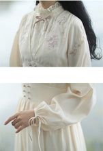 Load image into Gallery viewer, Lolita Sweet Fairy Dress Female Flower Embroidery Chinese Style Retro Ruffle Stand Collar Elegant Puff Sleeve Dress Y2K Fall