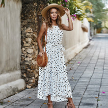 Load image into Gallery viewer, Long Dot Vacation Style Print Dress Women Lace Up High Waist O Neck Big Swing Dress New 2021 Fashion Summer Sleeveless Dress