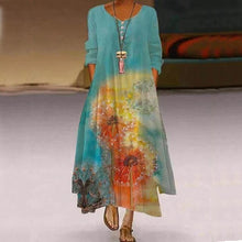 Load image into Gallery viewer, Long Dress Women 2021 Spring Summer Fashion Cotton Printed O-Neck Long Sleeve Casual Bottom Asymmetrical Floral Dress