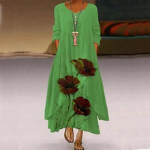 Load image into Gallery viewer, Long Dress Women 2021 Spring Summer Fashion Cotton Printed O-Neck Long Sleeve Casual Bottom Asymmetrical Floral Dress