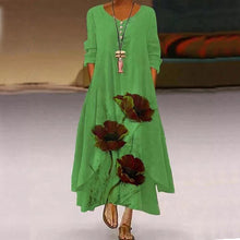 Load image into Gallery viewer, Long Dress Women 2021 Spring Summer Fashion Cotton Printed O-Neck Long Sleeve Casual Bottom Asymmetrical Floral Dress