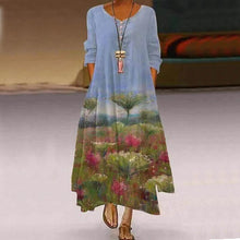 Load image into Gallery viewer, Long Dress Women 2021 Spring Summer Fashion Cotton Printed O-Neck Long Sleeve Casual Bottom Asymmetrical Floral Dress