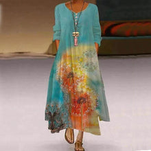 Load image into Gallery viewer, Long Dress Women 2021 Spring Summer Fashion Cotton Printed O-Neck Long Sleeve Casual Bottom Asymmetrical Floral Dress
