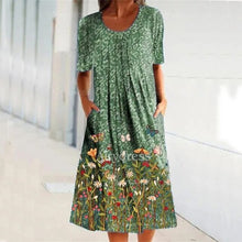 Load image into Gallery viewer, Long Dress Women 2021 Summer Fashion Cotton Floral 3D Printed O-Neck Short Sleeve Casual Dress Vestido De Mujer
