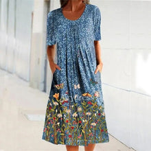 Load image into Gallery viewer, Long Dress Women 2021 Summer Fashion Cotton Floral 3D Printed O-Neck Short Sleeve Casual Dress Vestido De Mujer