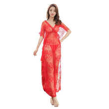 Load image into Gallery viewer, Long Lace Sleepwear Women&#39;s Nighty Floral Nightgown Nightrobe Sexy Dress Ladies Gowns Deep V Lingerie Night Dress Women Elegant