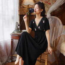 Load image into Gallery viewer, Long Nighty Cotton Nightgowns Women Print Gown Nighty Palace Vintage Sleepshirts Ladies Sexy Hot Erotic Home Clothing Black