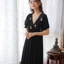 Load image into Gallery viewer, Long Nighty Cotton Nightgowns Women Print Gown Nighty Palace Vintage Sleepshirts Ladies Sexy Hot Erotic Home Clothing Black