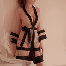 Load image into Gallery viewer, Long Robe Bridesmaid striped Robes Lingerie Sexy Transparent Kimono Women Clothing Sleepwear Ladies Gowns Autumn bathrobe