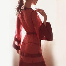 Load image into Gallery viewer, Long Robe Bridesmaid striped Robes Lingerie Sexy Transparent Kimono Women Clothing Sleepwear Ladies Gowns Autumn bathrobe