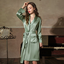 Load image into Gallery viewer, Long Satin Robe Female Intimate Lingerie Sleepwear Silky Bridal Wedding Gift Kimono Bathrobe Gown Nightgown Sexy Nightwear