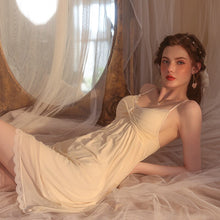 Load image into Gallery viewer, Long Silk Robes for Women Sleepwear Victorian Dress Pamajas Set Lace Nightgown Camisole Backless Sleep Tops Sexy Lingerie 2022