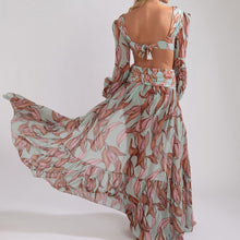 Load image into Gallery viewer, Long Sleeve Beach Dresses Summer 2021 Lantern sleeve Deep V-Neck Swimwear Floral beach cover ups Women Kimono Bathingsuit Boho