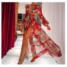 Load image into Gallery viewer, Long Sleeve Beach Dresses Summer 2021 Lantern sleeve Deep V-Neck Swimwear Floral beach cover ups Women Kimono Bathingsuit Boho