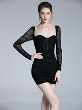 Load image into Gallery viewer, Long Sleeve Bodycon Dress Halter Boning Corset Dress Sexy Mesh Evening Night Club Party Dress Mini Autumn Dress Women 2022 Lined
