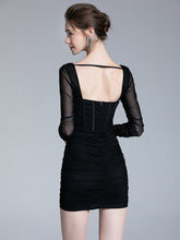 Load image into Gallery viewer, Long Sleeve Bodycon Dress Halter Boning Corset Dress Sexy Mesh Evening Night Club Party Dress Mini Autumn Dress Women 2022 Lined