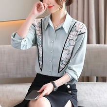 Load image into Gallery viewer, Long Sleeve Chiffon Blouse Shirt New 2021 Spring Autumn Patchwork Women&#39;s Shirt Elegant Slim Office Lady Blusas