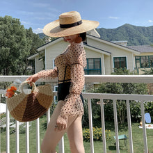 Load image into Gallery viewer, Long Sleeve One Piece Swimsuit Women Dot Print Swimwear Lace Monokini Push Up Swim Suit Retro Korea Bathing Suit Mesh Bandage