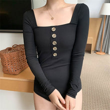 Load image into Gallery viewer, Long Sleeve One Piece Swimsuit Women Solid Swimwear Button Monokini Korea Style Swim Suit Pad Bathing Suit Black Rash Guard
