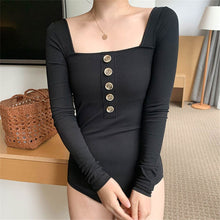 Load image into Gallery viewer, Long Sleeve One Piece Swimsuit Women Solid Swimwear Button Monokini Korea Style Swim Suit Pad Bathing Suit Black Rash Guard