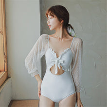 Load image into Gallery viewer, Long Sleeve One Piece Swimsuit Women Solid Swimwear Ruffle Monokini Lace Swim Suit Ruffle Bathing Suit Pad Push Up Korea Style