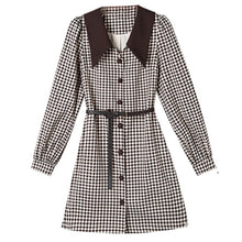 Load image into Gallery viewer, Long Sleeve Plaid Mini Dress Women Autumn Turndown Collar Single-breasted Korean Style Fashion Party Dresses Female Vestidos