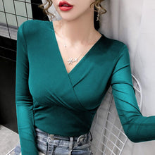 Load image into Gallery viewer, Long Sleeve Red Blouse Tops Blouse Women Blusas Mujer De Moda 2021 Embroidery V-Neck Chiffon Blouse Shirt Women Blouses tops