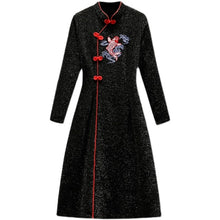 Load image into Gallery viewer, Long Sleeve Stand Collar Retro Buckle Lace Slim Improved Cheongsam Lady Autumn Elegant Plus Size Chinese Style Women Mini Dress