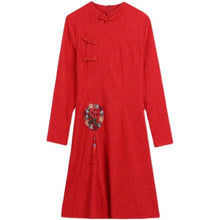 Load image into Gallery viewer, Long Sleeve Stand Collar Retro Buckle Lace Slim Improved Cheongsam Lady Autumn Elegant Plus Size Chinese Style Women Mini Dress