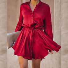 Load image into Gallery viewer, Long Sleeve Vintage Women Shirt Dress 2021 Spring Summer Drawstring A Line Mini Dress Elegant Ladies Office Dresses Party Dress