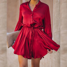Load image into Gallery viewer, Long Sleeve Vintage Women Shirt Dress 2021 Spring Summer Drawstring A Line Mini Dress Elegant Ladies Office Dresses Party Dress