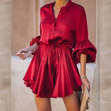 Load image into Gallery viewer, Long Sleeve Vintage Women Shirt Dress 2021 Spring Summer Drawstring A Line Mini Dress Elegant Ladies Office Dresses Party Dress