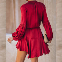Load image into Gallery viewer, Long Sleeve Vintage Women Shirt Dress 2021 Spring Summer Drawstring A Line Mini Dress Elegant Ladies Office Dresses Party Dress