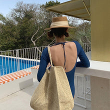 Load image into Gallery viewer, Long Sleeves One Piece Swimsuit Women Solid Swimwear Open Back Monokini Pleated Strappy Bathing Suit Removable Pad Beach Wear